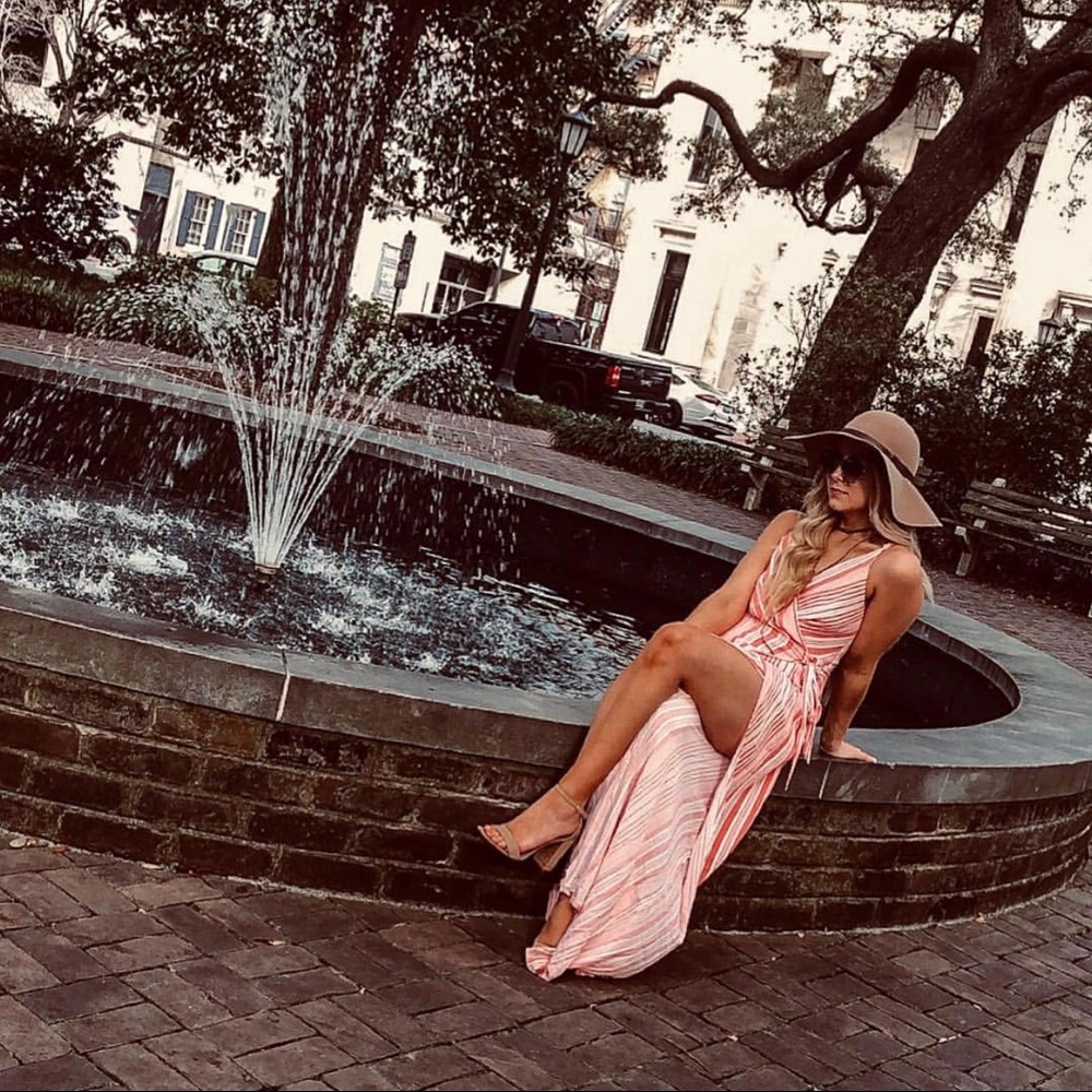 TOBI Annabel Coral Striped Jumpsuit